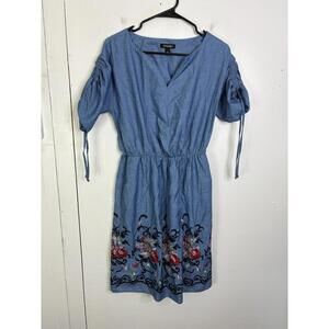 Roz Ali Dress Womens 8 Boho Floral Embroidered Ruched Sleeves Country Casual